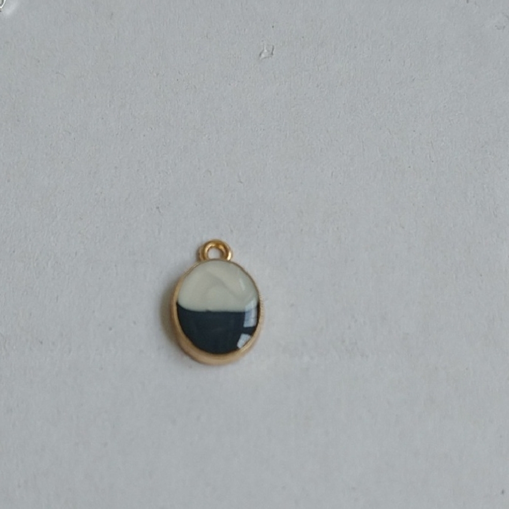 Gold-Trim Two-Tone Black & White Round Pendant Charm - Unbranded